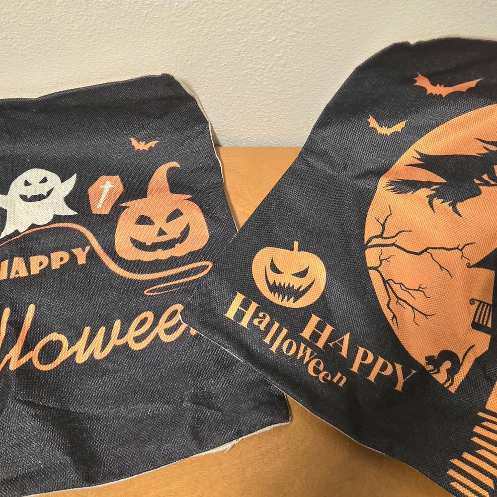 2 Halloween Themed Throw Pillow Covers Black Orange